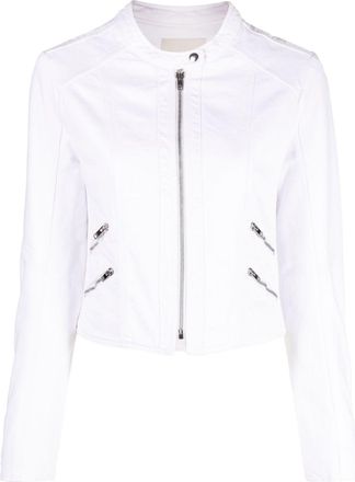 Isabel Marant Leys band-collar denim jacket - women - Cotton - 40 - White