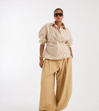 Asos Curve - Pantaloni sartoriali a palloncino color sabbia-Neutro