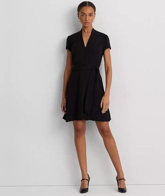 Lauren Ralph Lauren Womens Lauren Ralph Lauren Dress Black Georgette Belted Short Sleeve APP3029