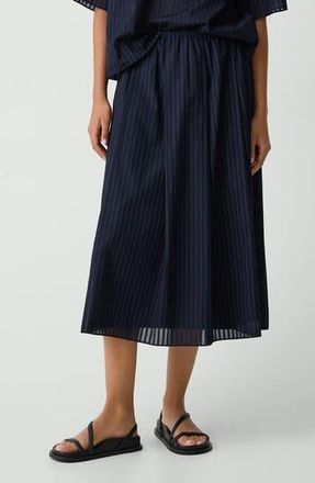 Theory Stripe Cotton Pull-On Midi Skirt in Nocturne Navy at Nordstrom Rack, Size X-Large