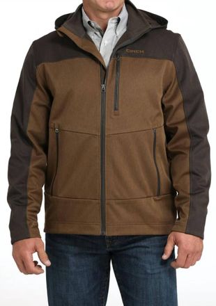 Cinch Mens Hooded Micro Waffle Bonded Fleece Jacket In Brown