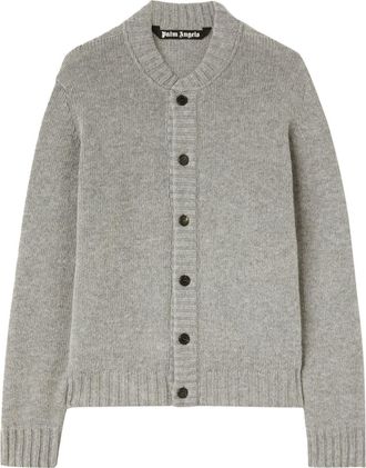 Palm Angels curved-logo wool-blend cardigan - men - Wool/Polyamide - M - Grey