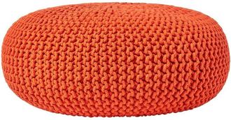 Homescapes Homescapes - Burnt Orange Large Round Cotton Knitted Pouffe Footstool
