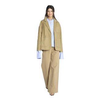 JEJIA Blazers, female, Beige, Size: M Canvas Jacket with Patch Pockets