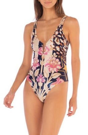 Maaji Patchwork Rose Cassidy Reversible One-Piece Swimsuit in Beige Overflow at Nordstrom Rack, Size Small