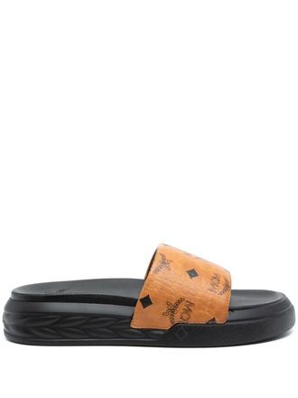 MCM Sandali slides con stampa - Marrone