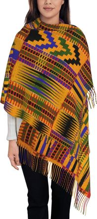 Generic Ghana Kente Shawl Fashion Scarves Lightweight Tassel Shawl