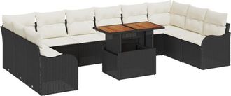 vidaXL Garden Sofa Set with Storage 11 pcs Black Poly rattan Vidaxl