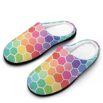 Generic Colorful Hex Pattern Men Slippers Funny House Shoes Cotton Slipper for Indoor Outdoor