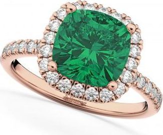 Allurez Cushion Cut Halo Lab Emerald & Lab Diamond Engagement Ring 14k Rose Gold (3.11ct)