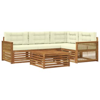 vidaXL Conjunto De Sof&aacute;s De Exterior Con Coj&iacute;n 5 Pcs Natural Y Crema Vidaxl