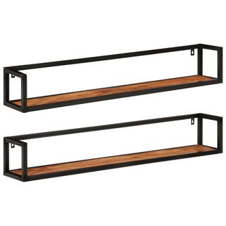 vidaXL Estantes De Pared 2 Uds Madera Maciza Mango Hierro 110x17x17 Cm Vidaxl