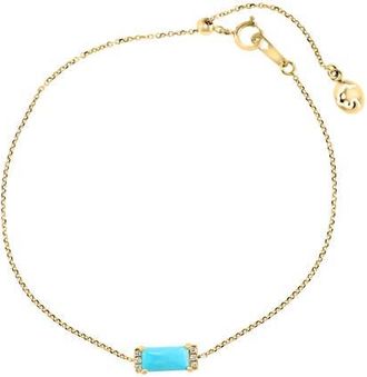 Effy 14K Yellow Gold Diamond Turquoise Center Bar Bracelet in 14K Gold at Nordstrom, Size 6