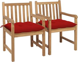 vidaXL Sillas De Jard&iacute;n 2 Uds Madera Maciza De Teca Con Cojines Rojos Vidaxl