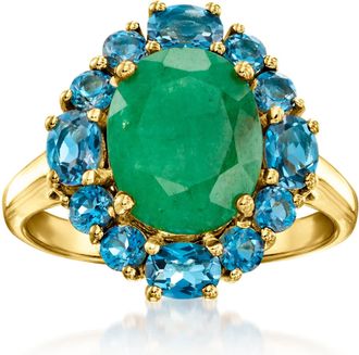 Ross-Simons Emerald and London Blue Topaz Ring in 18kt Gold Over Sterling