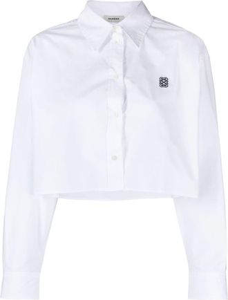Sandro monogram-embroidered cotton shirt - women - Cotton - 4 - White