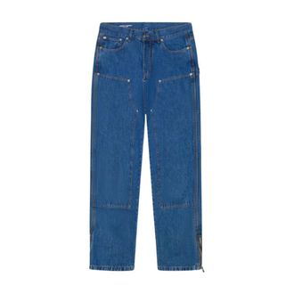 Garment Workshop Straight Jeans, male, Blue, Size: XS Double Knee Work Pants