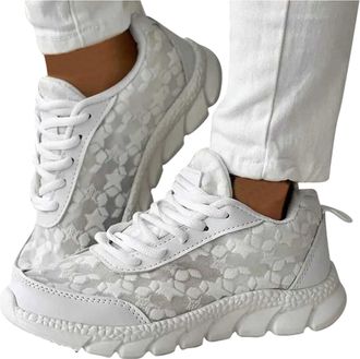 Generic 2026 Running Shoes Womens Fashion Sneakers Breathable Mesh Cut Out Embroidery Athletic Casual Footwear (White, 5.5)