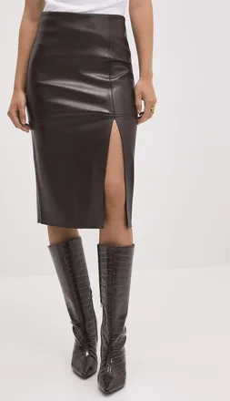 Icone Womens Front-slit faux-leather straight skirt
