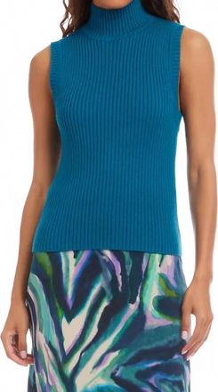 Karen Kane Terra Turtleneck Sweater Tank In Teal
