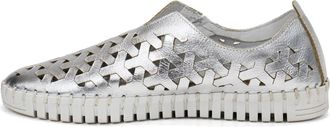 Eric Michael Womens Inez Leather Slip-On Flat Comfort Shoes In Silver