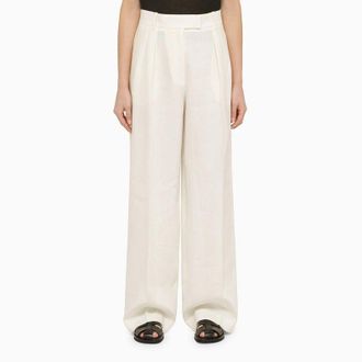The Row Womens Antone Pant - Ivory Linen - Size 10 UK