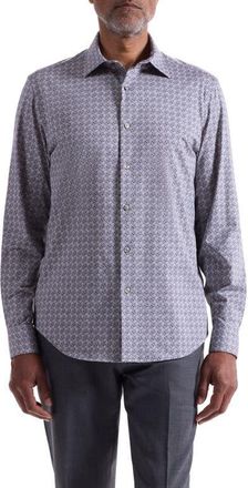Bugatchi Jimmy OoohCotton Floral Button-Up Shirt in Zinc at Nordstrom, Size Xx-Large