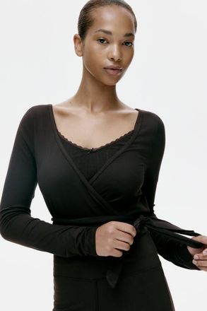 H&M Brushed Jersey Wrap Top in Dark Brown at Nordstrom, Size Xx-Small