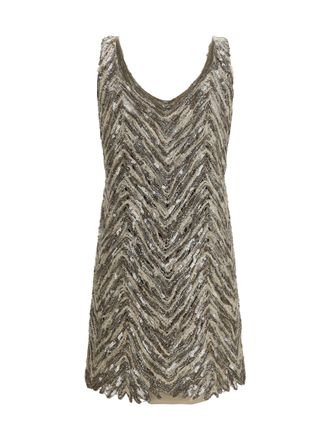 Brunello Cucinelli Womens Short Sequin Dress Brown+beige