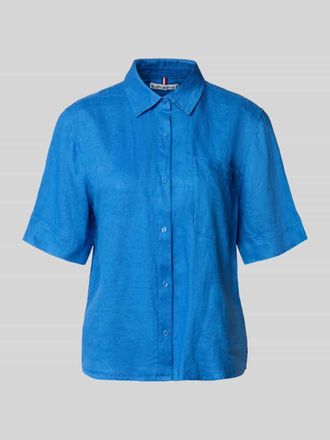 Tommy Hilfiger Loose Fit Leinenbluse mit Brusttasche in Royal, Gr&ouml;&szlig;e XL