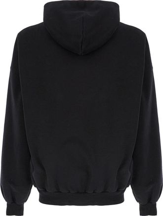 Balenciaga Womens Oversized Black Hoodie With Logo Print Cotton Sweatshirts Sweater