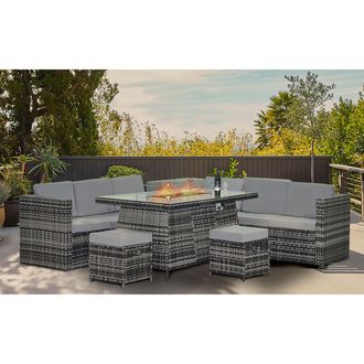 Alivio 8-Seater Garden Rattan Sofa Set, PE Rattan Garden Furniture Set with Coffee Table, Anti-UV Cushions for Indoor Outdoor in Grey
