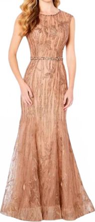 Cameron Blake Scoop Neckline Lace Dress In Bronze