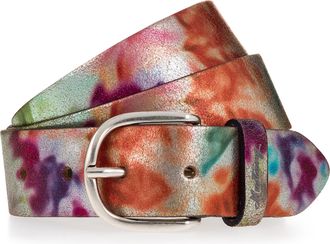 Mustang Lederg&uuml;rtel MUSTANG, Damen, Gr. 100, bunt (multicolour), Leder, G&uuml;rtel Lederg&uuml;rtel, Mit floralem Print und Schliesse in poliertem Silber, 3,5 cm