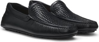 BOSS Leather moccasins with woven vamp