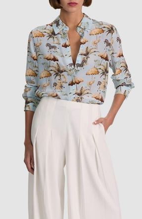 Alice & Olivia Willa Print Silk Shirt in Untamed at Nordstrom, Size X-Large