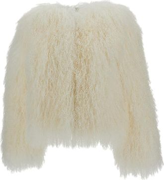 DESA 1972 White Cropped Mongolian Shearling Jacket