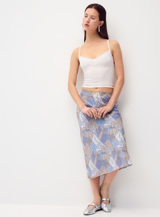 Twik Womens Floral patchwork pattern chiffon midi skirt