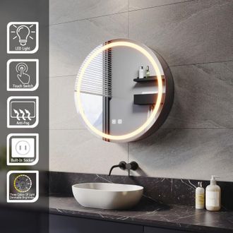 Elegant Lighting Round Bathroom LED Mirror Cabinet with Shaver Socket Demister 3 Lighting Modes 600x600mm Bathrrom Wall Cabinet