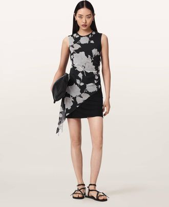 AllSaints Polyester Riley Slim Fit Floral Mini Dress, Size: UK 14/US 10
