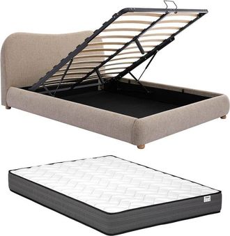 VENTE-UNIQUE.COM Cama con canap&eacute; abatible poli&eacute;ster topo 140 x 190 cm