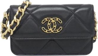 Chanel Pre-owned 19 Line Lambskin Chain Card Holder - - Pre-owned - Donna - Nero - ONE SIZE