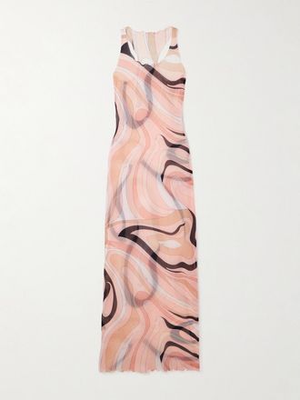 Pucci Abito Maxi In Mesh Stampato - Rosa