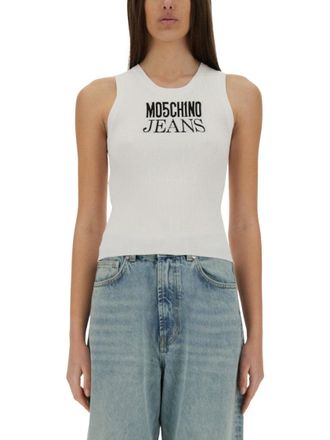 Moschino Ribbed White Sleeveless Top