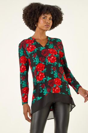 Roman Floral Print V-Neck Chiffon Top