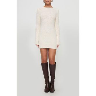 Princess Polly Cosy Up Boucl&eacute; Sheer Knit Minidress in Cream at Nordstrom, Size 12