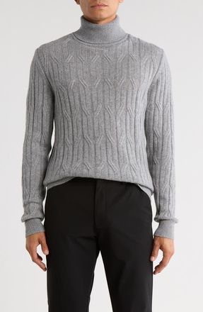 Bugatchi Cable Knit Turtleneck Sweater in Platinum at Nordstrom Rack, Size Xx-Large