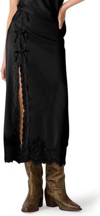 Steve Madden Lissandra Lace Trim Satin Maxi Skirt in Black at Nordstrom, Size X-Small
