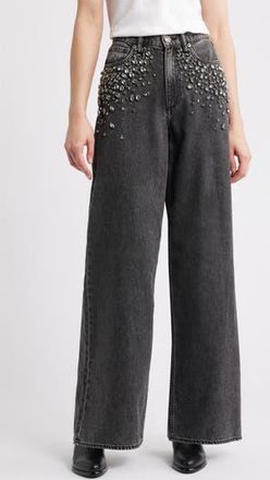 Rag & Bone Featherweight Sofie Embellished High Waist Wide Leg Jeans in Jewel at Nordstrom Rack, Size 29