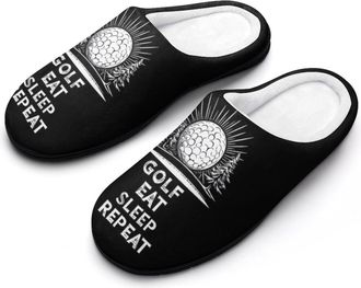 Generic Golf Eat Sleep Repeat Slippers Men Winter Warm Cotton Anti-Slip Indoor Slip-Ons House Shoes